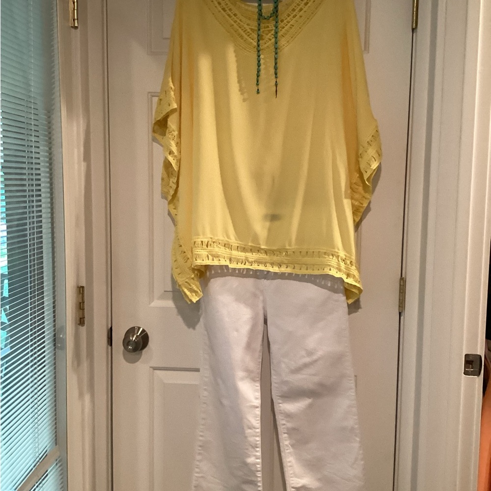 Elegant Yellow Blouse with White Trousers